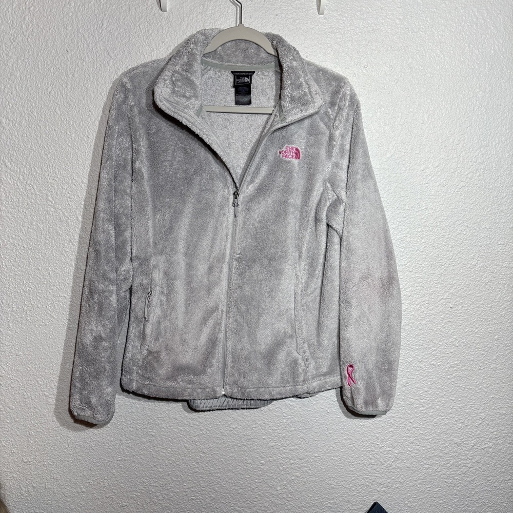 THE NORTH FACE Jacket Womens Medium  Fleece Osito Full Zip Gray Pink Ribbon CZ24